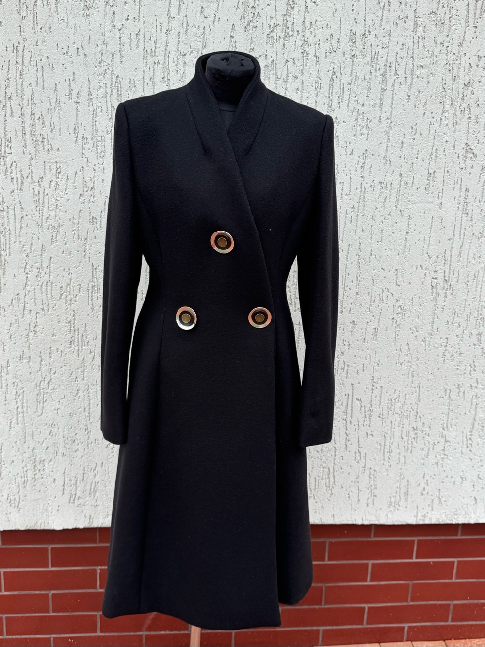 Stella McCartney Black Long-Sleeve Double-Breasted Dress Coat